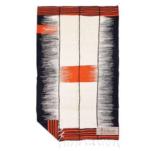 LANDA – Orange & Black Moroccan Rug - Berber Kilim Striped Rug 6x10