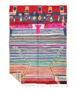 FAKIRA – Beni Ourain Red & Blue Rug – Custom Striped Moroccan Rug