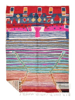 FAKIRA – Beni Ourain Red & Blue Rug – Custom Striped Moroccan Rug