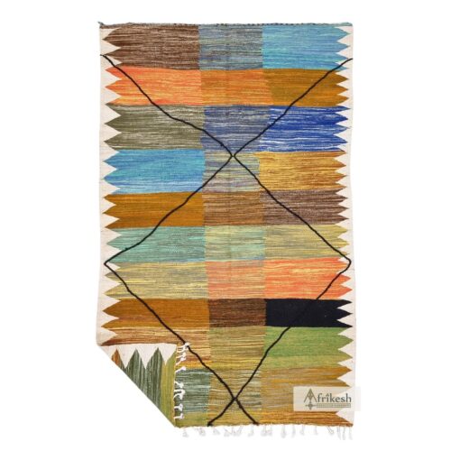 LIMAS – Brown & Blue Rug – Geometric Custom Kilim Rug Sizes