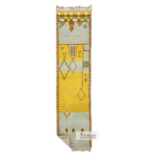 JAYLANE - Beni Ourain Runner Rug - Abstract Custom Runner Green & Yellow Rug