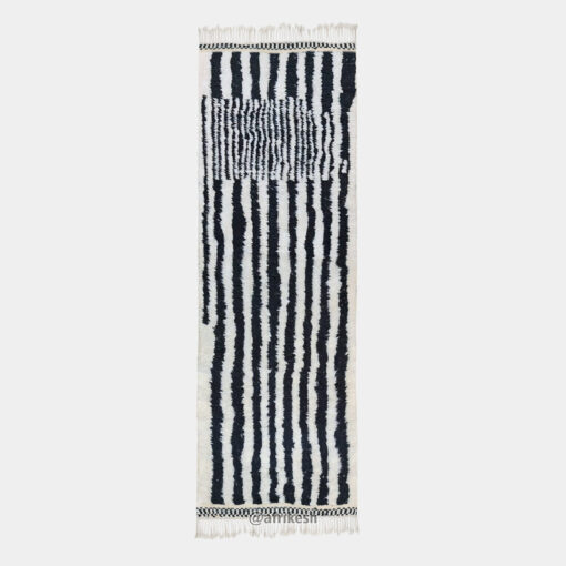 KHOYOT - Beni Ourain Runner Rug - Striped Custom Runner Black & White Rug
