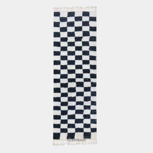 REKHAMA - Beni Ourain Runner Rug - Checkered Custom Runner Black & White Rug