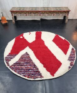 Alternative view of MACARON - Beni Ourain Rug - Abstract Red & White Round Rug