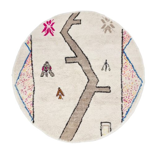 RELAM - Beni Ourain Rug - Abstract Brown & White Round Rug