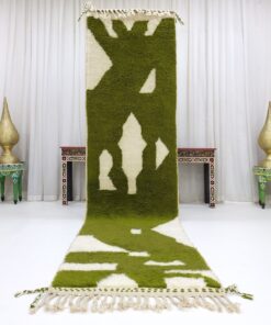 Alternative view of KIRAN - Beni Ourain Runner Rug - Abstract Custom Runner Green & White Rug