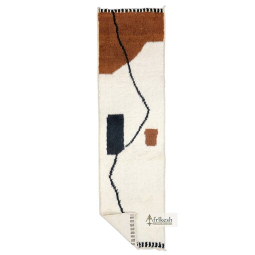 ALISHBA - Beni Ourain Runner Rug - Abstract Custom Runner White & Brown Rug