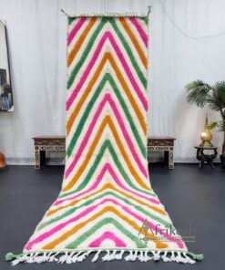 Alternative view of ALIA- Beni Ourain Runner Rug - Striped Custom Runner Pink & Green Rug
