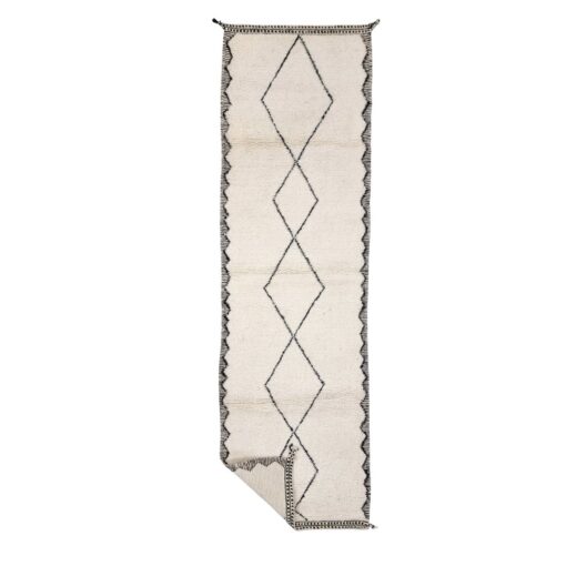 KARATA - Beni Ourain Runner Rug - Geometric Custom Runner White & Black Rug