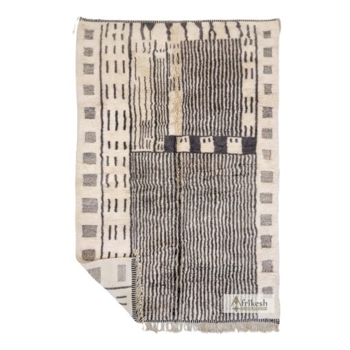 GHAYRA - Beni Mrirt Rug – Striped Custom Gray & White Shag Rug