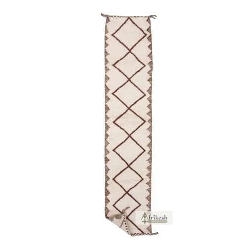 NAYAR - Beni Ourain Runner Rug - Geometric Custom Runner Brown & White Rug