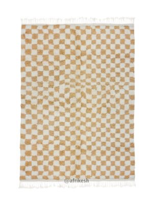 DAYAL - Beni Ourain Rug – Checkered Beige Orange & White Custom Rug