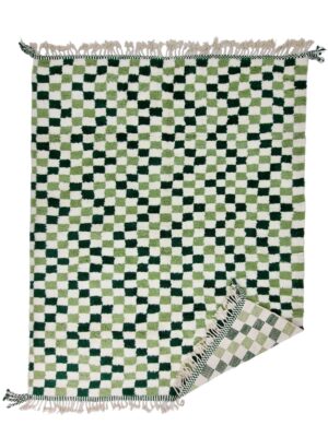 FAWAR - Beni Ourain Rug – Checkered Green & White Custom Rug