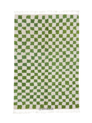 LORIA - Beni Ourain Rug – Green & White Checkered Rug Custom Sizes