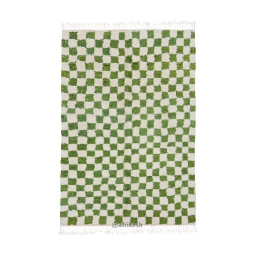 LORIA - Beni Ourain Rug – Green & White Checkered Rug Custom Sizes