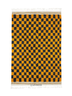 SARAH- Beni Ourain Rug – Checkered Black & Orange Custom Rug Sizes