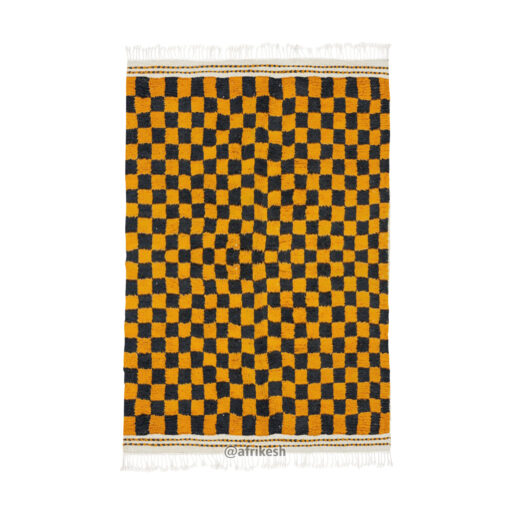 SARAH- Beni Ourain Rug – Checkered Black & Orange Custom Rug Sizes