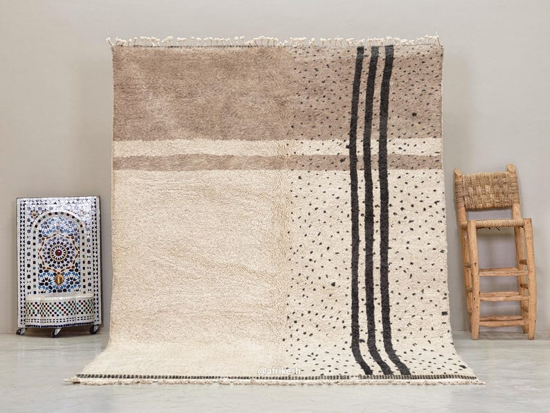 Ameni – Beige and White Rug- Beni Ourain Dotted Carpet– Custom Sizes