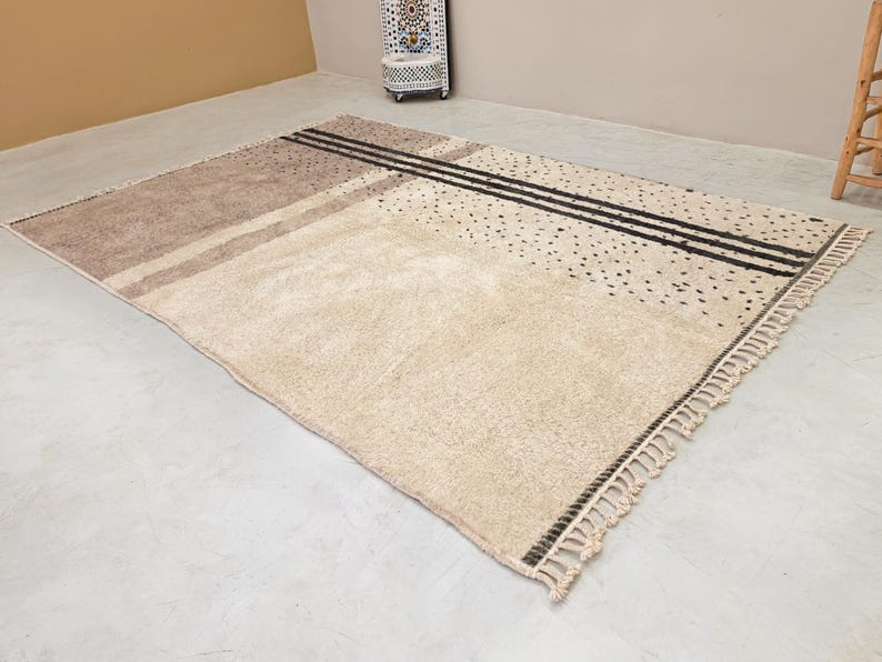 Ameni – Beige and White Rug- Beni Ourain Dotted Carpet– Custom Sizes - Image 2