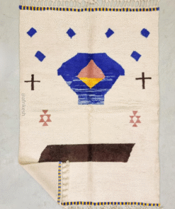 Aryana – Moroccan Handmade Abstract Carpet | Beni Ourain White and Blue Rug – 5x8