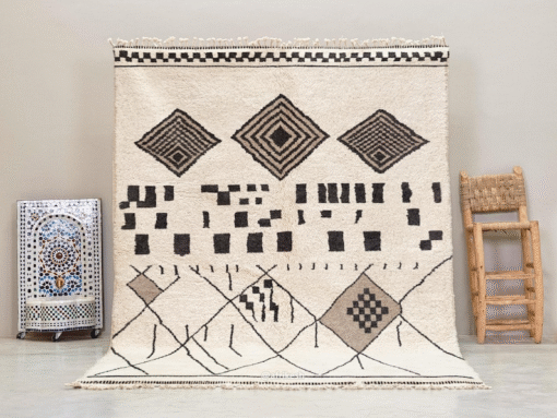 Laleh– Moroccan Beni Ourain Rug Black and White – Custom Geometric Berber Rug
