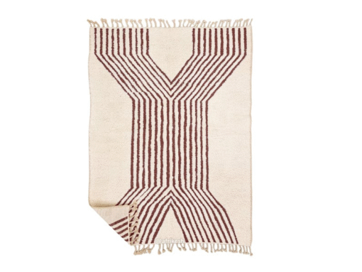 TAIBA – Beni Ourain Striped And Custom Rug – White & Deep garnet red and Rug