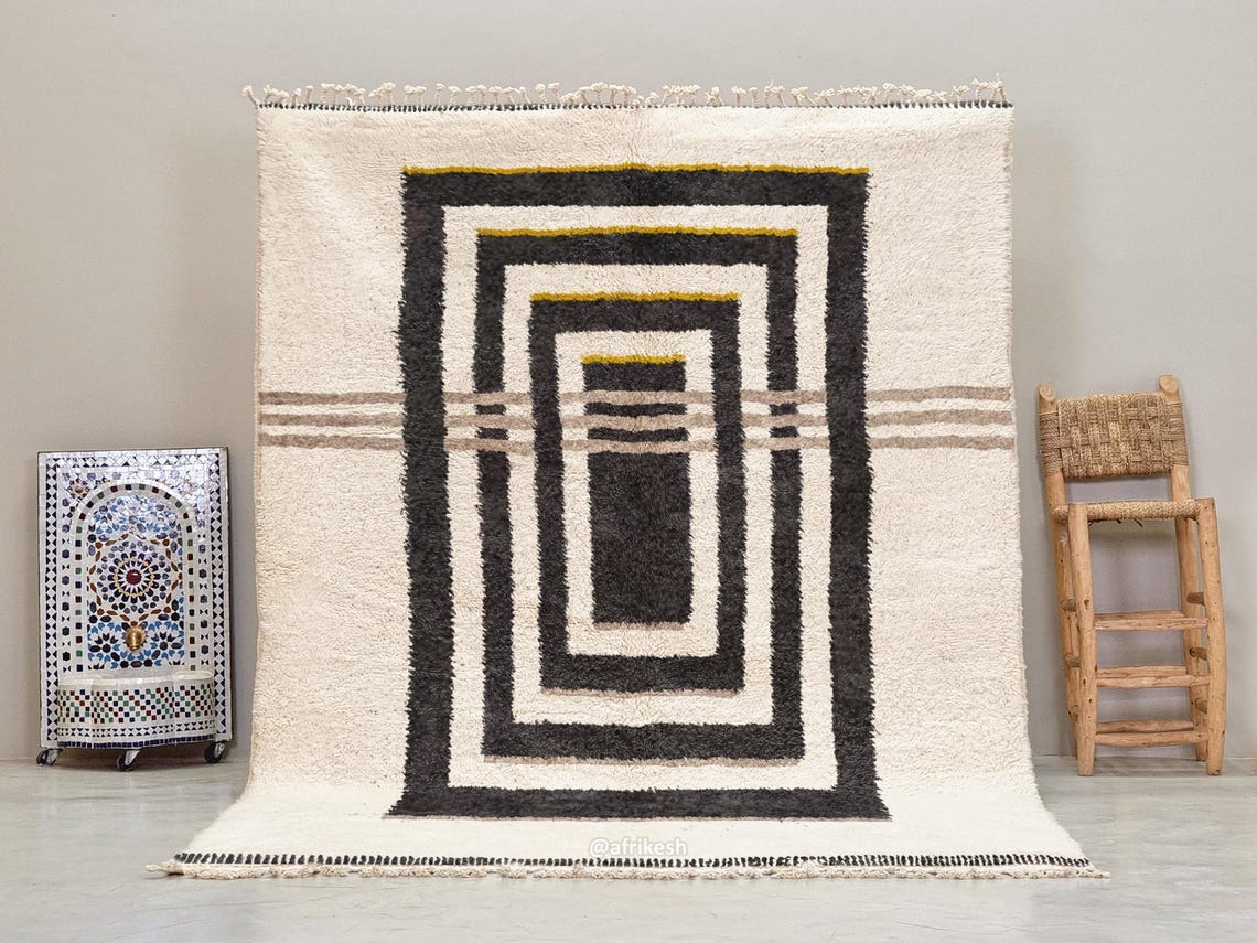 Aderfi– Beni Ourain Black and White Rug – Custom Geometric Rug - Image 2