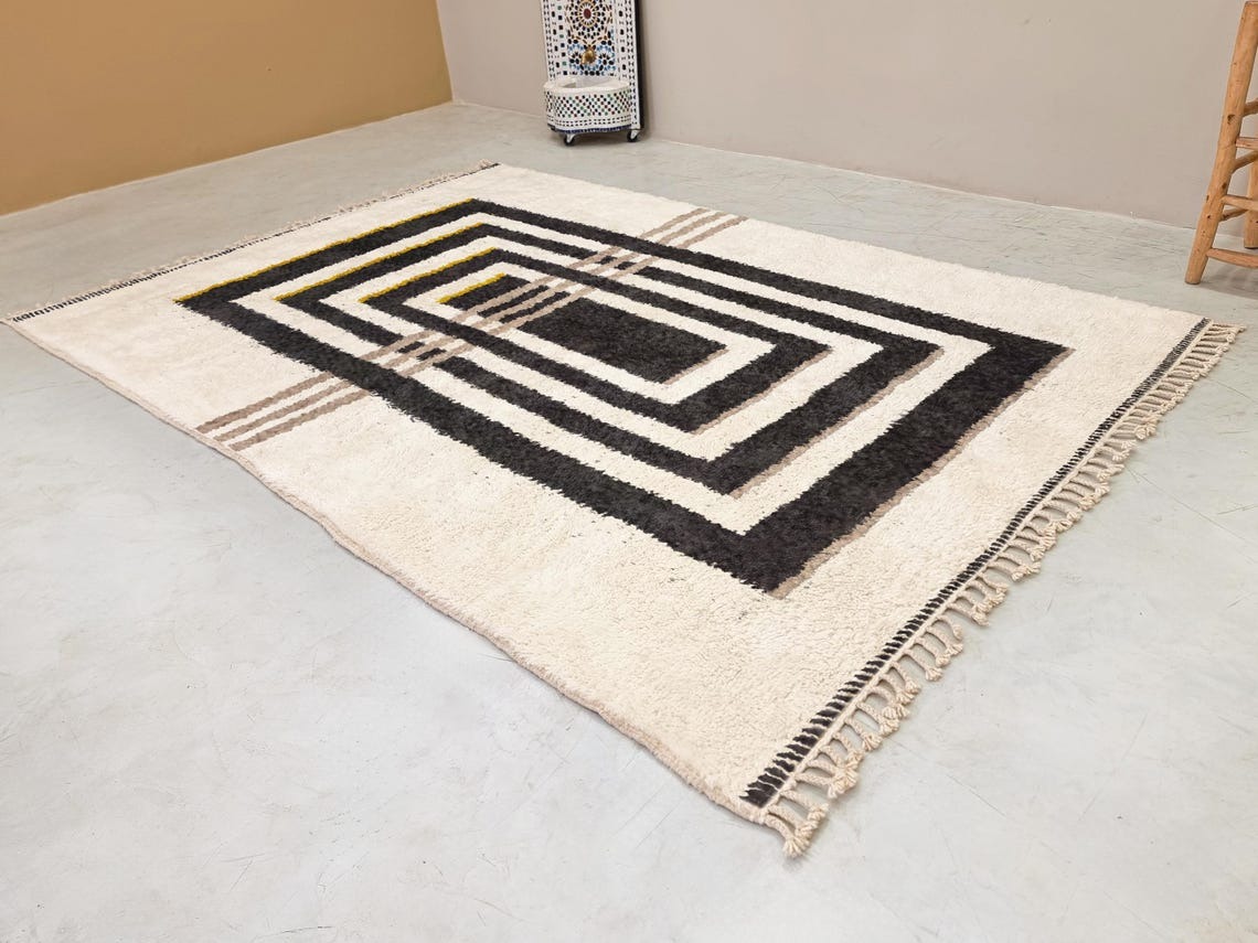 Aderfi– Beni Ourain Black and White Rug – Custom Geometric Rug - Image 3