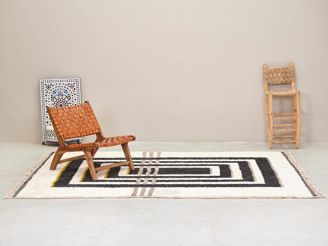 Aderfi– Beni Ourain Black and White Rug – Custom Geometric Rug - Image 5