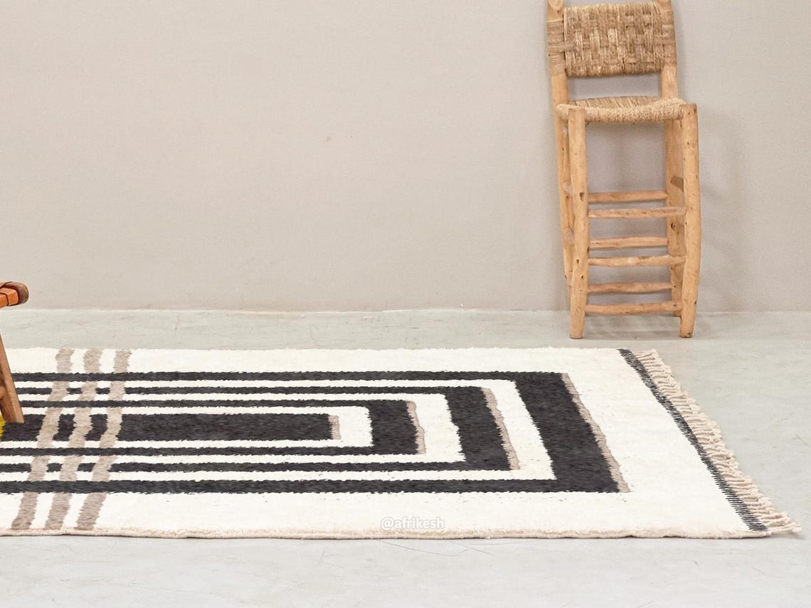Aderfi– Beni Ourain Black and White Rug – Custom Geometric Rug - Image 7