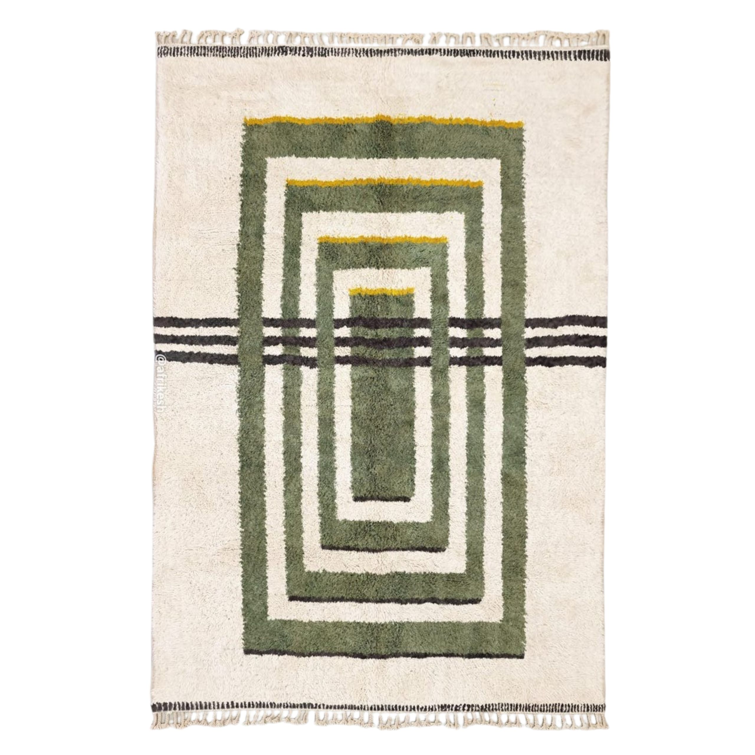 Aderfi – Beni Ourain Green and White Rug – Custom Geometric Rug