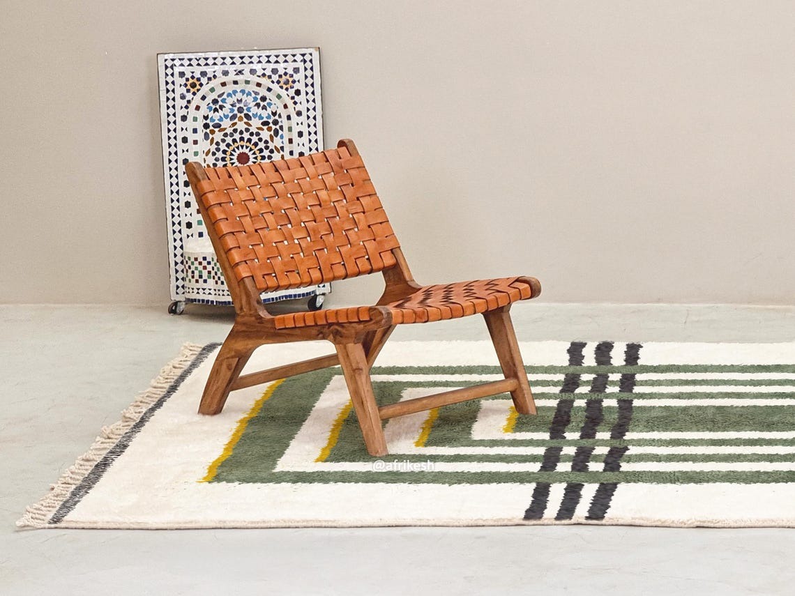 Aderfi – Beni Ourain Green and White Rug – Custom Geometric Rug - Image 6