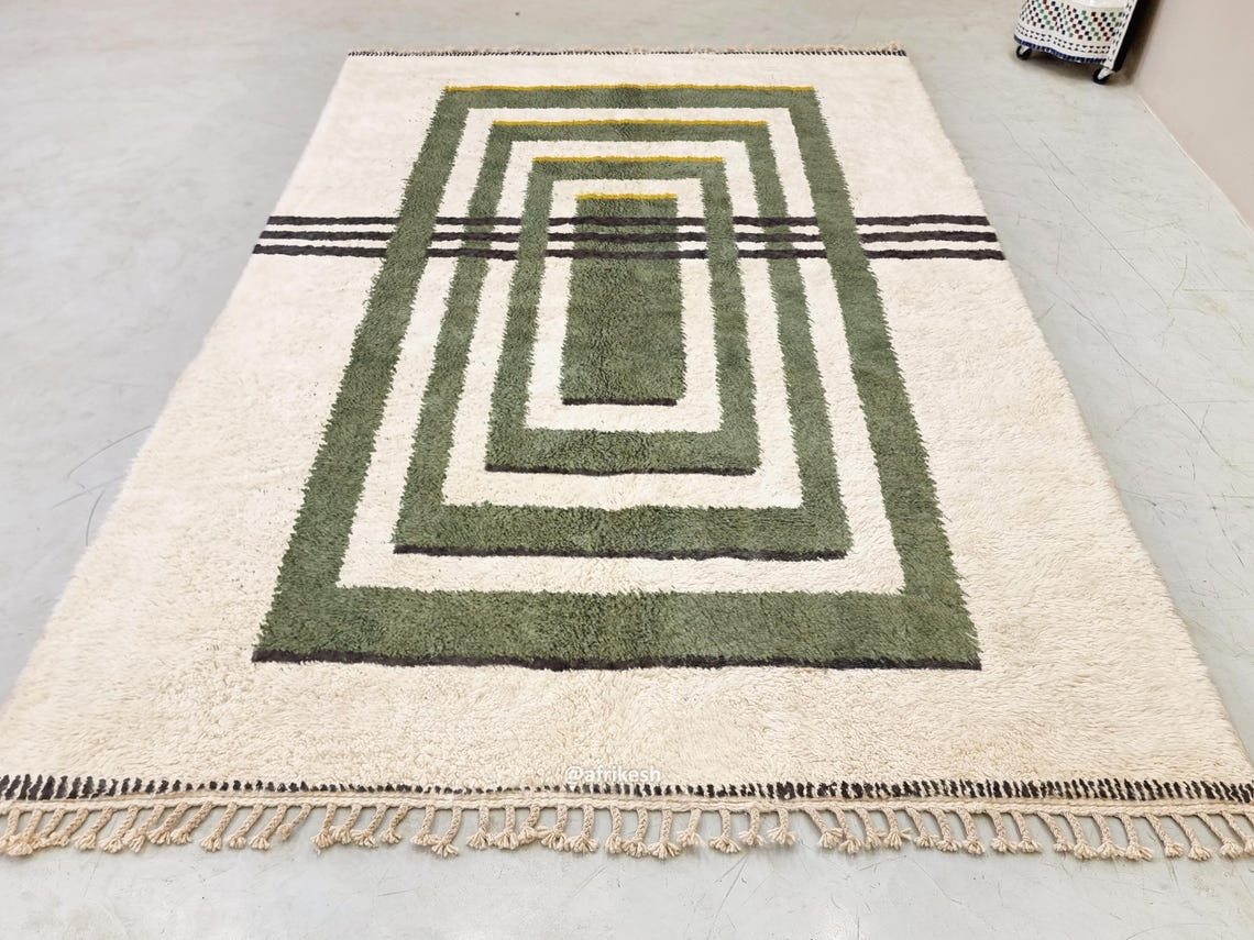 Aderfi – Beni Ourain Green and White Rug – Custom Geometric Rug - Image 3
