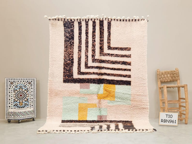 Aghilas – White and Black Striped Rug | Moroccan Beni Ourain Rug – Custom Sizes - Image 2