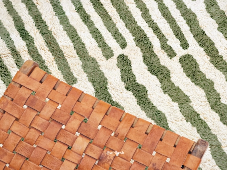 Ahlam– Green and White Striped Rug | Moroccan Beni Ourain Rug – Custom Sizes - Image 5