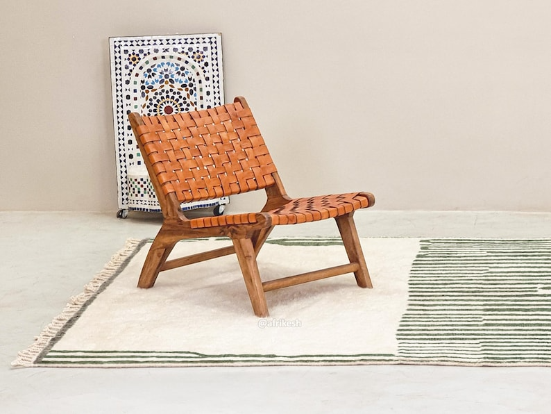 Ahlam– Green and White Striped Rug | Moroccan Beni Ourain Rug – Custom Sizes - Image 4