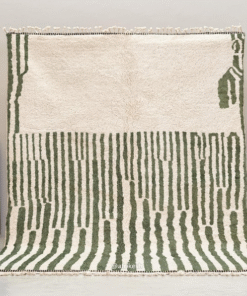 Ahlam– Green and White Striped Rug | Moroccan Beni Ourain Rug – Custom Sizes