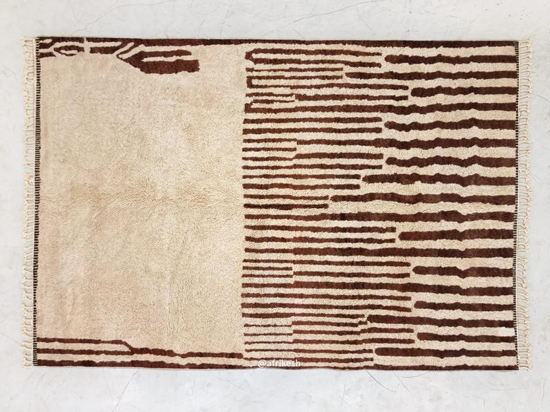 Ahlam– White and Brown Striped Rug | Moroccan Beni Ourain Rug – Custom Sizes - Image 6
