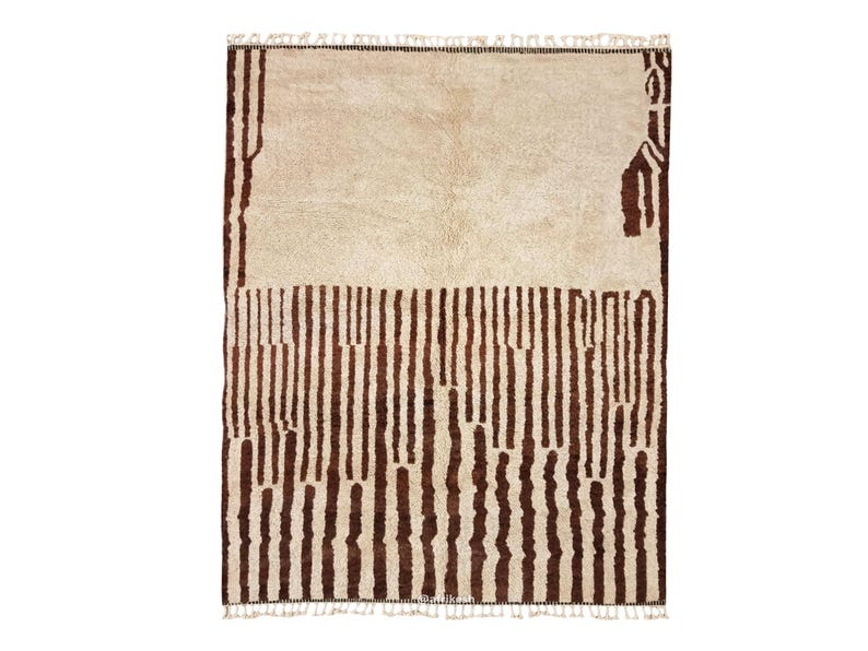 Ahlam– White and Brown Striped Rug | Moroccan Beni Ourain Rug – Custom Sizes
