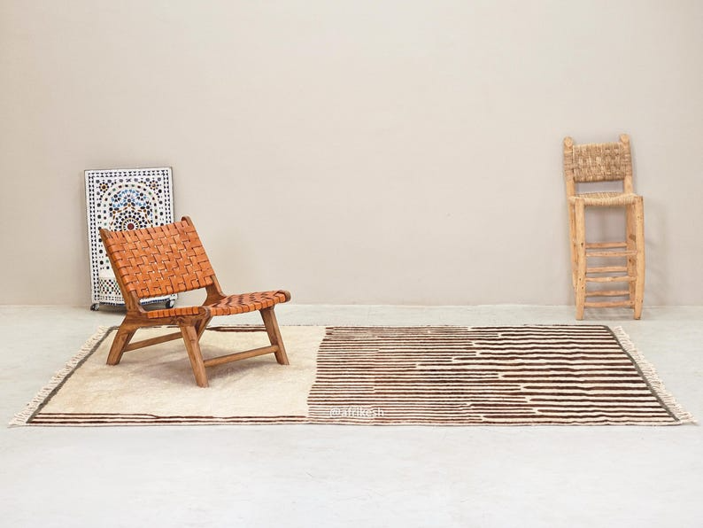 Ahlam– White and Brown Striped Rug | Moroccan Beni Ourain Rug – Custom Sizes - Image 4