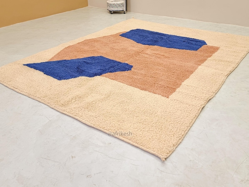 Akal –  Brown and Blue Rug – Beni Ourain Abstract Custom Rug - Image 3