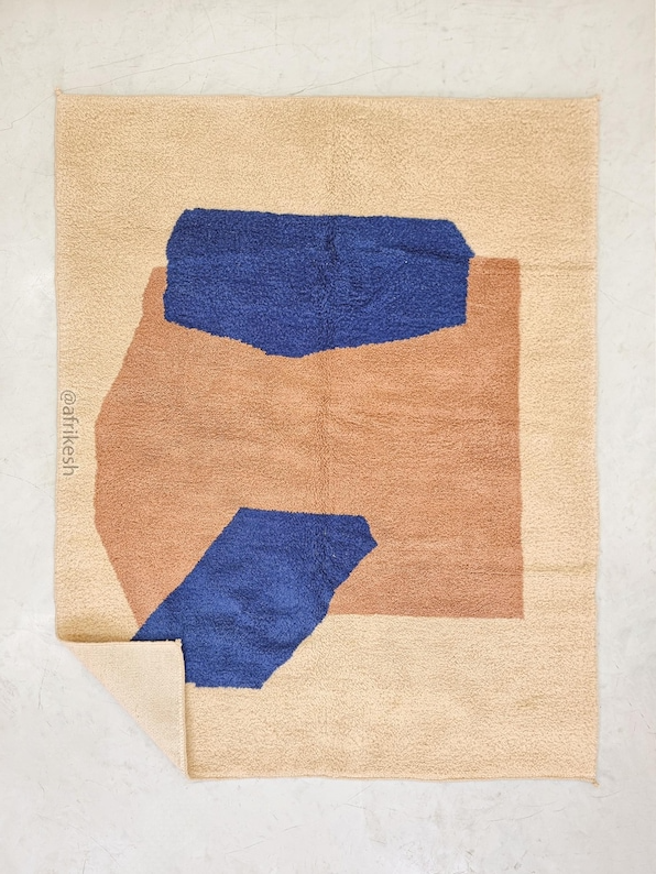 Akal –  Brown and Blue Rug – Beni Ourain Abstract Custom Rug