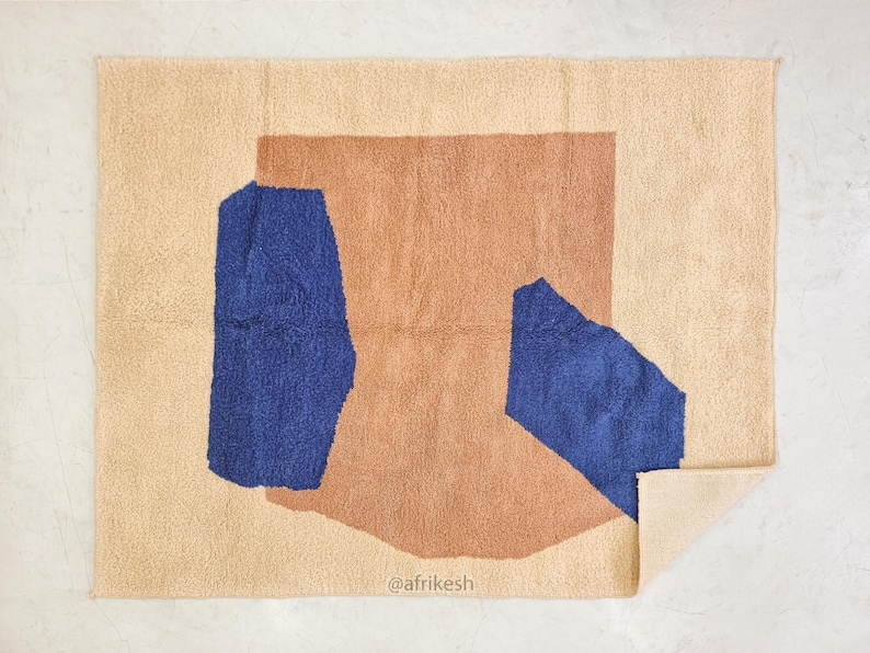 Akal –  Brown and Blue Rug – Beni Ourain Abstract Custom Rug - Image 9