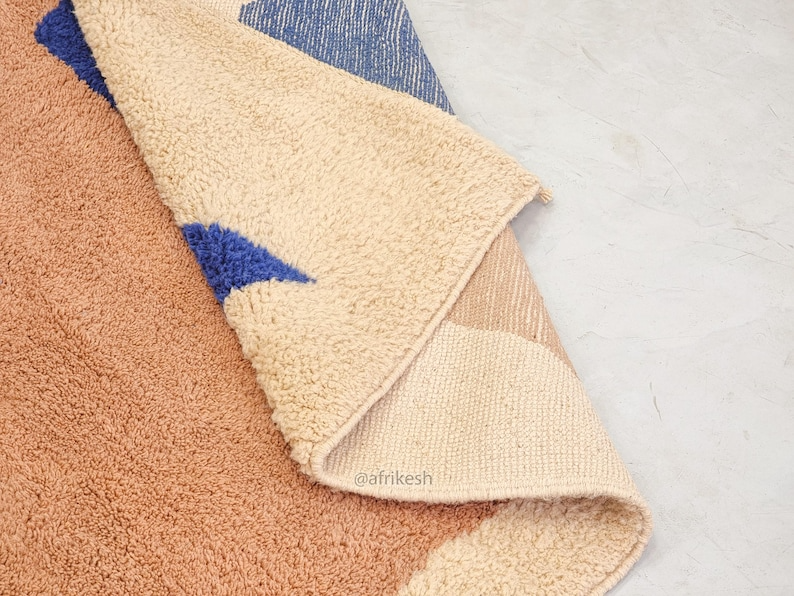 Akal –  Brown and Blue Rug – Beni Ourain Abstract Custom Rug - Image 8