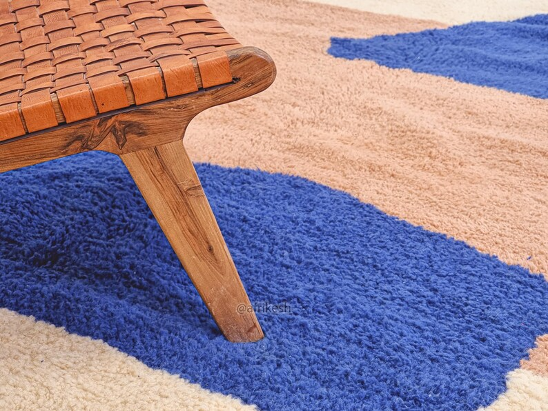 Akal –  Brown and Blue Rug – Beni Ourain Abstract Custom Rug - Image 6