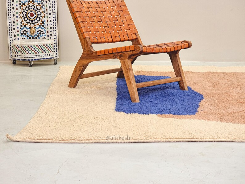 Akal –  Brown and Blue Rug – Beni Ourain Abstract Custom Rug - Image 5