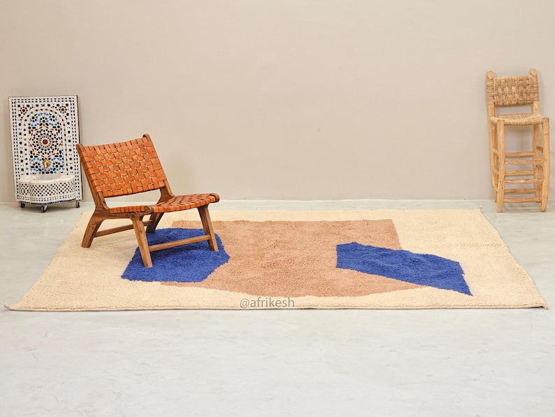 Akal –  Brown and Blue Rug – Beni Ourain Abstract Custom Rug - Image 4