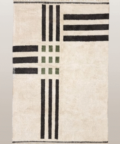Amalina – Moroccan Beni Ourain White and Black Rug – Custom Geometric Rug