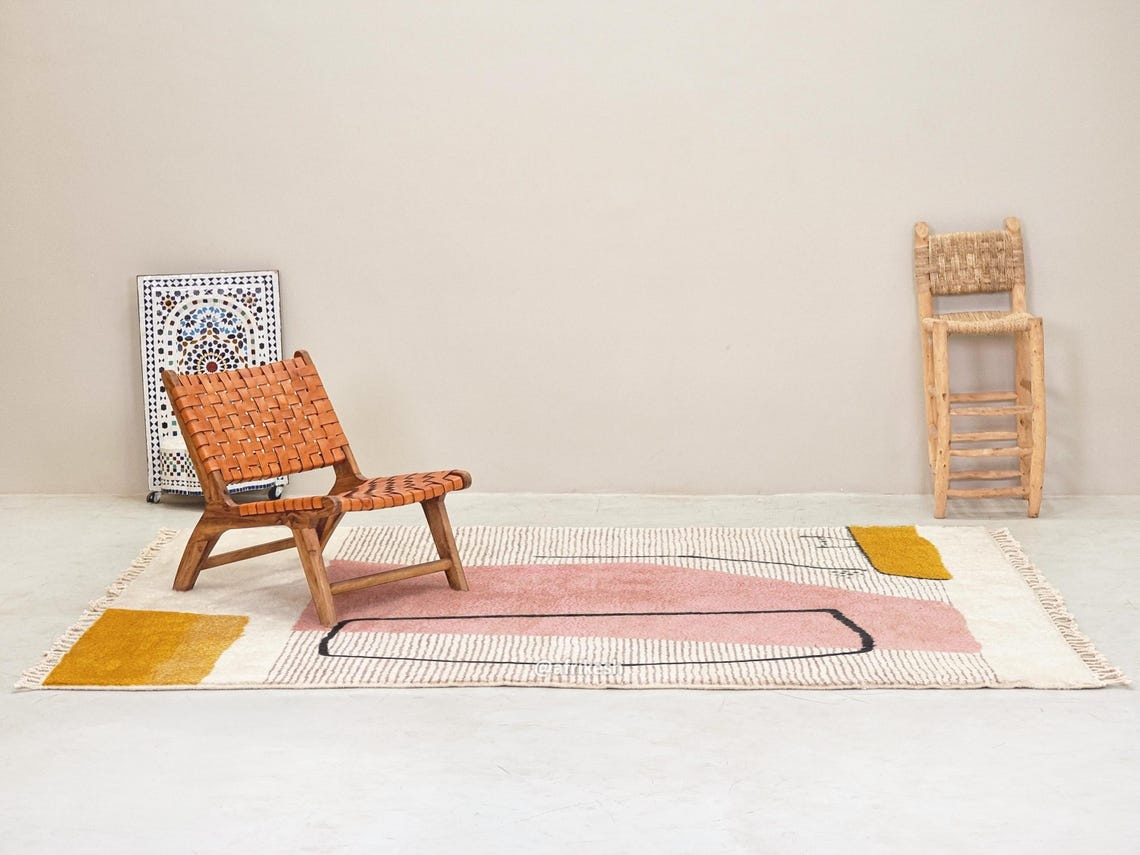 AMAYAS – Pink And White Rug – Beni Ourain Abstract Custom Rug - Image 5