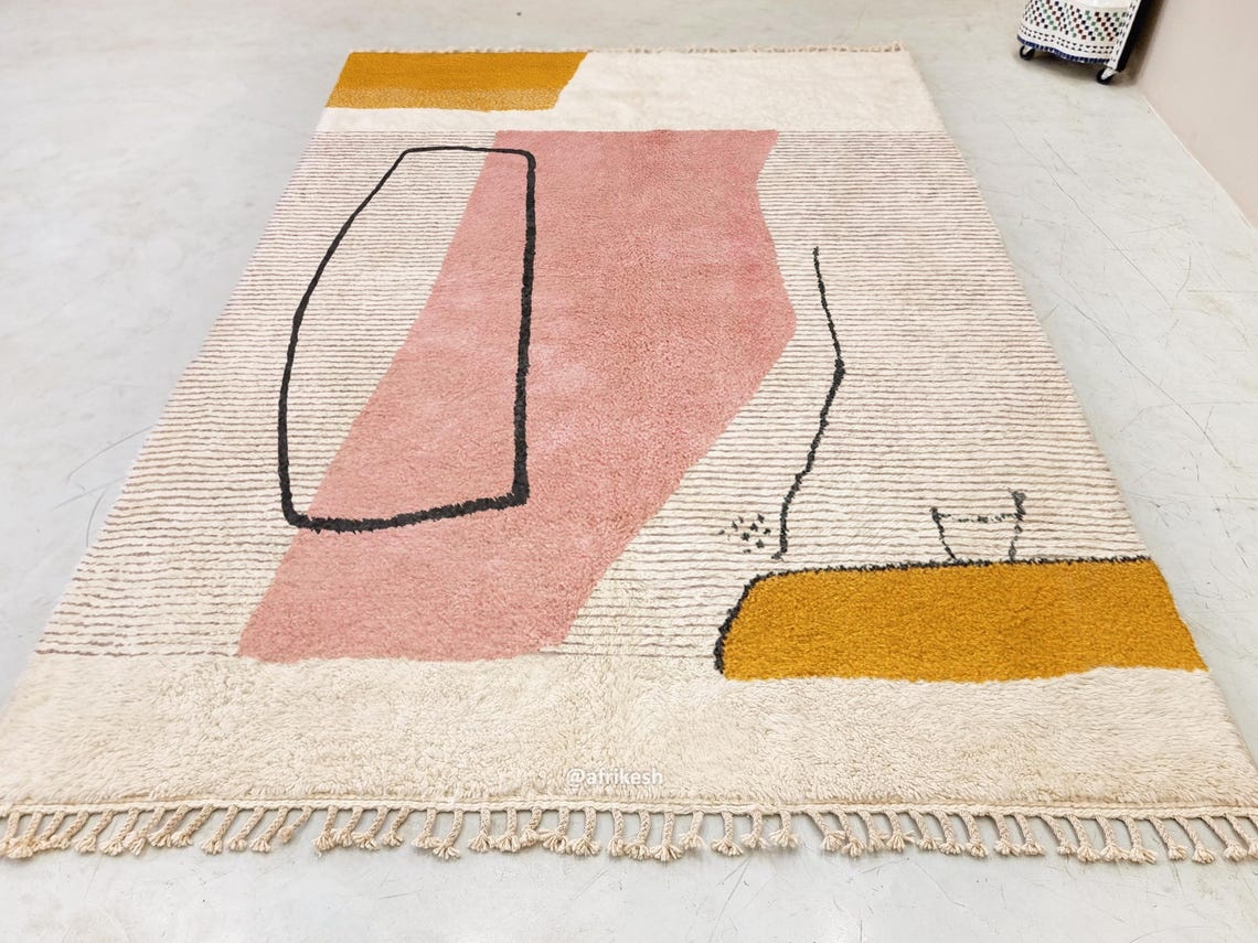 AMAYAS – Pink And White Rug – Beni Ourain Abstract Custom Rug - Image 4